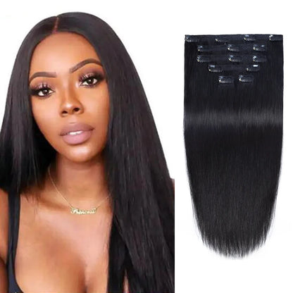 100% Remy Human Hair Clip-In Extensions – 7-Piece Set (70-120g) | Natural Brazilian Straight