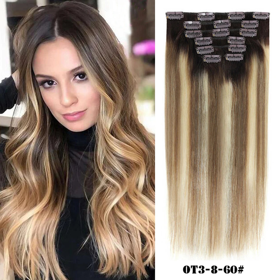 100% Remy Human Hair Clip-In Extensions – 7-Piece Set (70-120g) | Natural Brazilian Straight