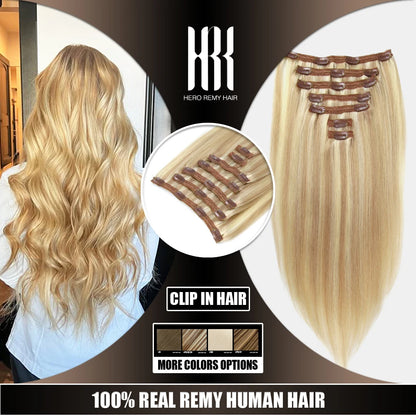 Hero Remy Hair Clip-In Extensions – 100% Real Remy Human Hair | 90g-120g Full Head 7PCS (16"-22") glendale