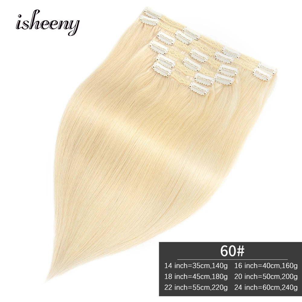 140-240G Clip-In Human Hair Extensions – 100% Remy Brazilian Straight Hair | Full Head Volume (14"-24")