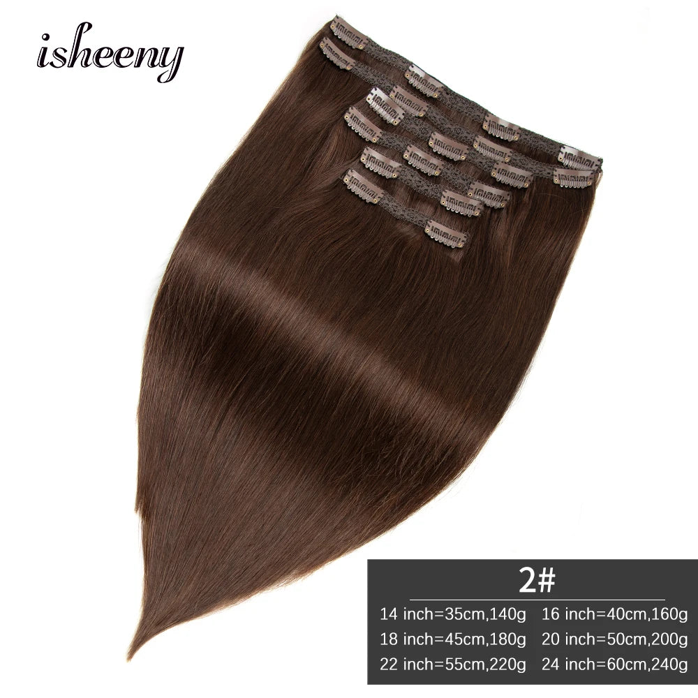 140-240G Clip-In Human Hair Extensions – 100% Remy Brazilian Straight Hair | Full Head Volume (14"-24")