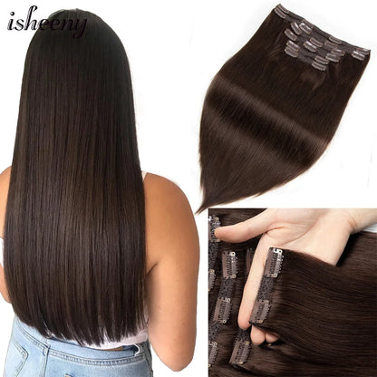 140-240G Clip-In Human Hair Extensions – 100% Remy Brazilian Straight Hair | Full Head Volume (14"-24")