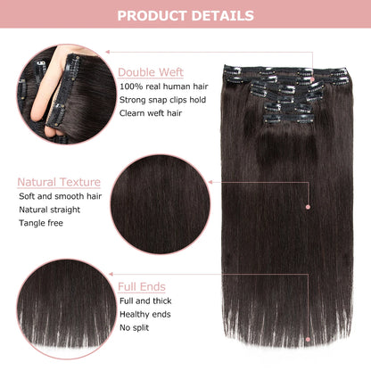 140-240G Clip-In Human Hair Extensions – 100% Remy Brazilian Straight Hair | Full Head Volume (14"-24")