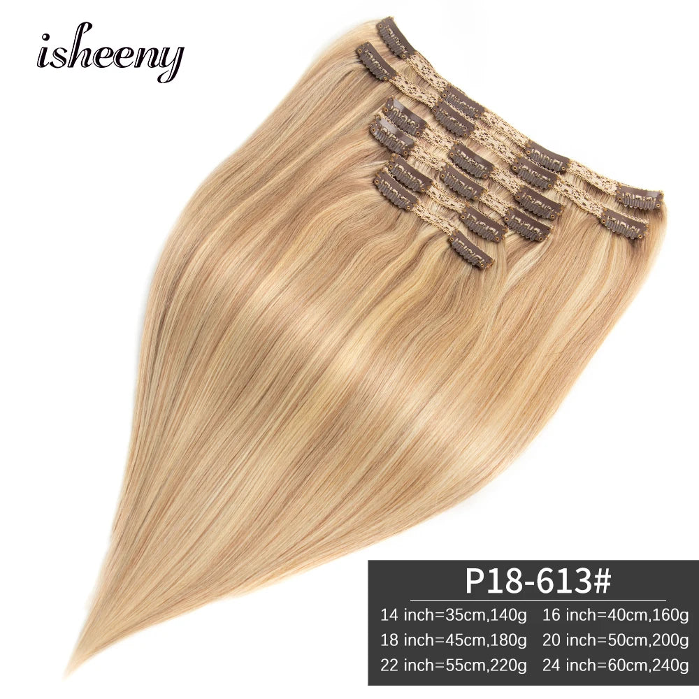 140-240G Clip-In Human Hair Extensions – 100% Remy Brazilian Straight Hair | Full Head Volume (14"-24")